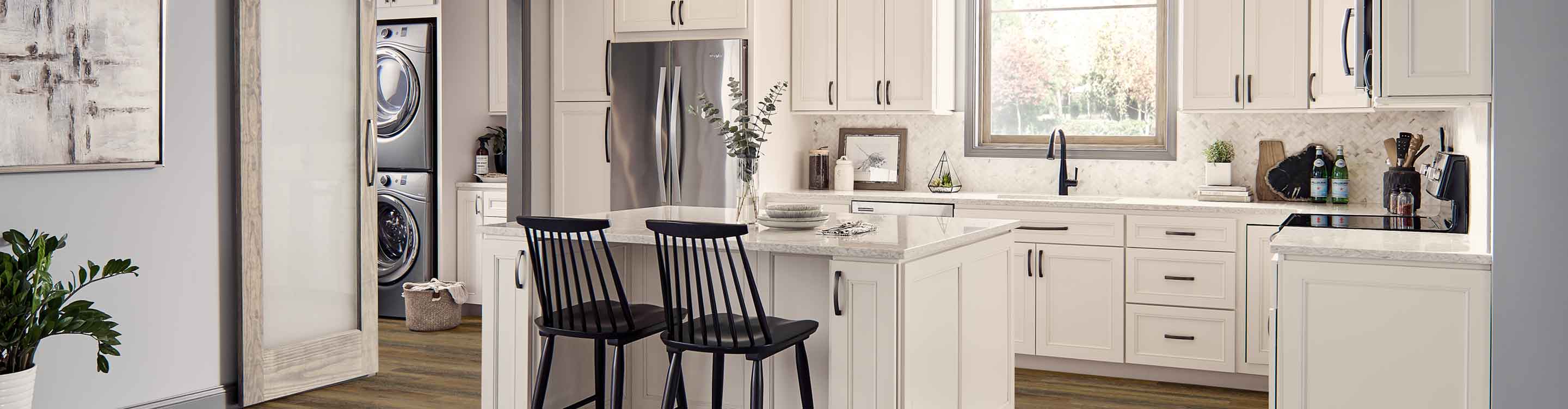 White cabinets in modern farmhouse kitchen