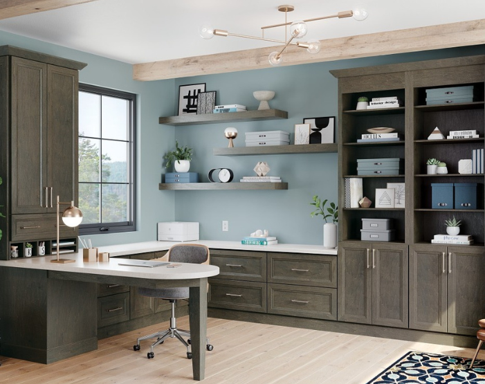 Custom cabinetry in a home office with attached desk